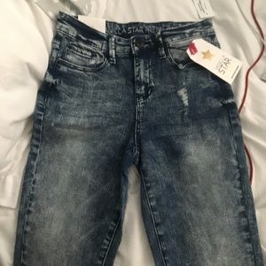 Acid wash high rise skinny jeans